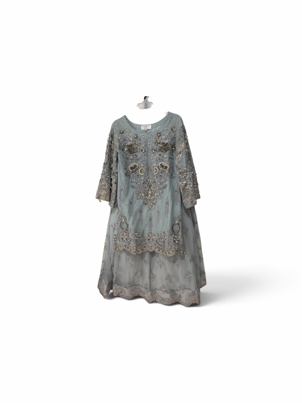 Embellished Seafoam Green lengha Dress akbaraslam